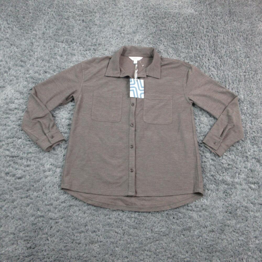 Market & Spruce Shirt Womens M Gray Button-Up Tunic Long Sleeve Pockets NWT